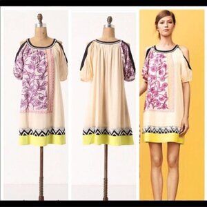 Anthropologie Leifnotes Brimming Borders Embroidered & Beaded Swing Dress